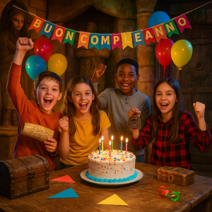 Bambini che festeggiano in una escape room per feste a Roma
